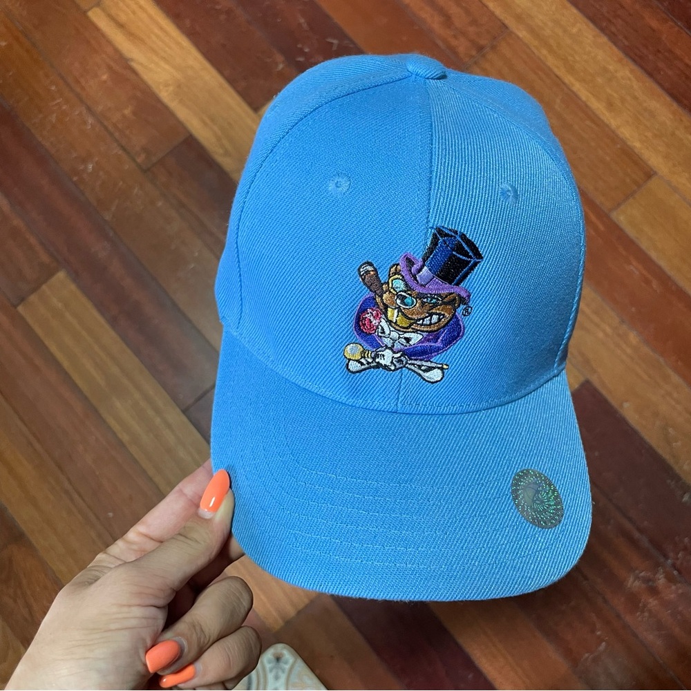 Blue Baseball Cap with Embroidered Character Hustler Club
